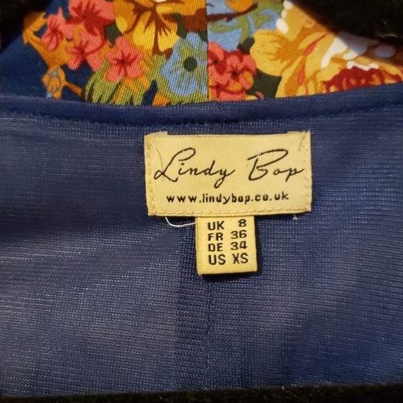 Lindy Bop Vivi Dark Blue Floral Swing Dress - Picture 4 of 4